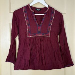 Madewell Burgundy Tunic with Colorful Embroidery